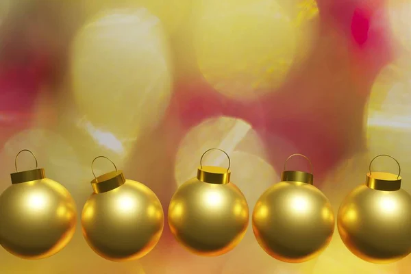 Render Beautiful Flying Golden Christmas Baubles Gold Red Bokeh Background —  Fotos de Stock