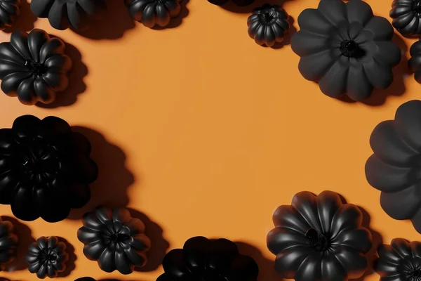Återgivning Svarta Pumpor Platt Låg Orange Bakgrund För Ditt Halloween — Stockfoto