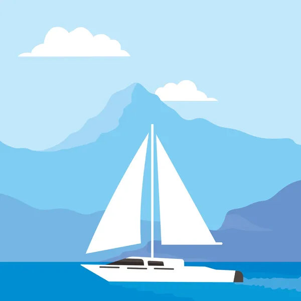 Vit segelbåt på havet, vacker bakgrund — Stock vektor