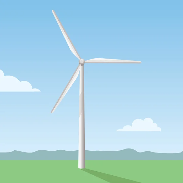 Witte windmolen op het veld, windturbine — Stockvector