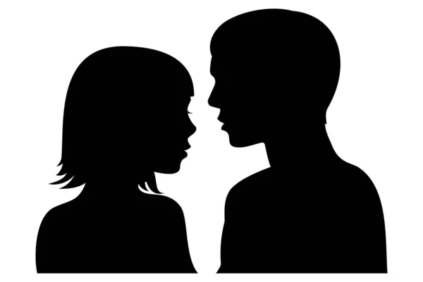 Man and woman facing each other silhouette — Stock Vector