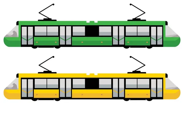 Moderne Straßenbahn, grüne und gelbe Farbe — Stockvektor