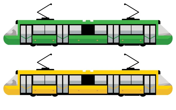 Moderní tramvaj, zelené a žluté barvy — Stockový vektor