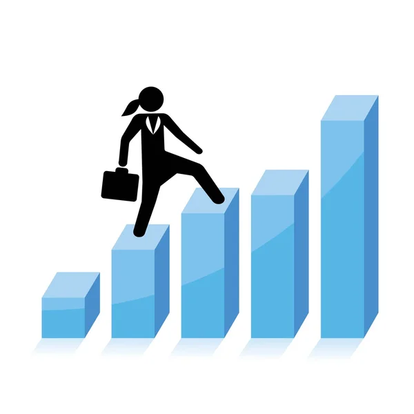 Koncepcja wzrostu biznesu, biznes kobieta wspina się paski wykresu — Wektor stockowy