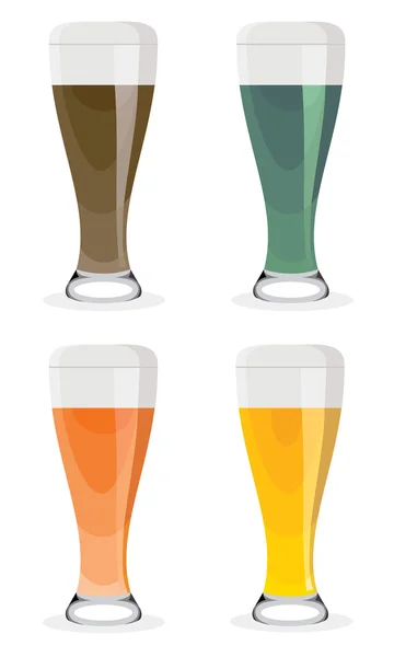Set di boccali di birra, birra leggera, rossa, scura e verde — Vettoriale Stock