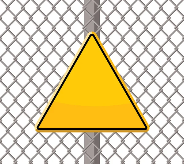 Blank warning sign on wire fence — Stock Vector