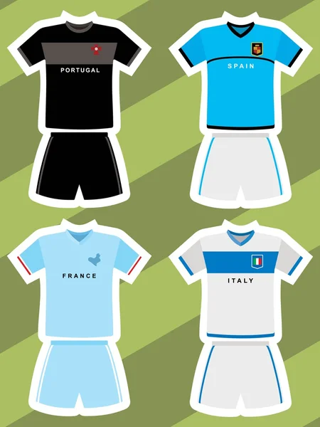 Conjunto de camisetas abstractas de fútbol, España, Italia, Francia y Portugal — Vector de stock