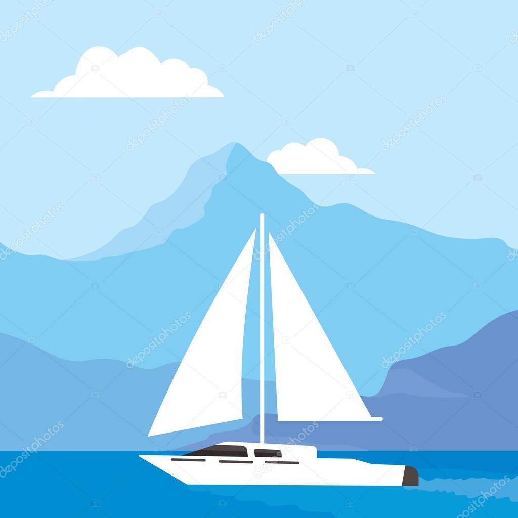 White sailboat at sea, beautiful background