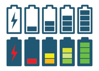 battery charge status icons, colored illustration