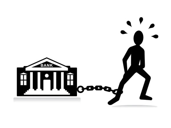Concept Charge Bancaire Homme Traînant Banque Sur Les Chaînes — Image vectorielle
