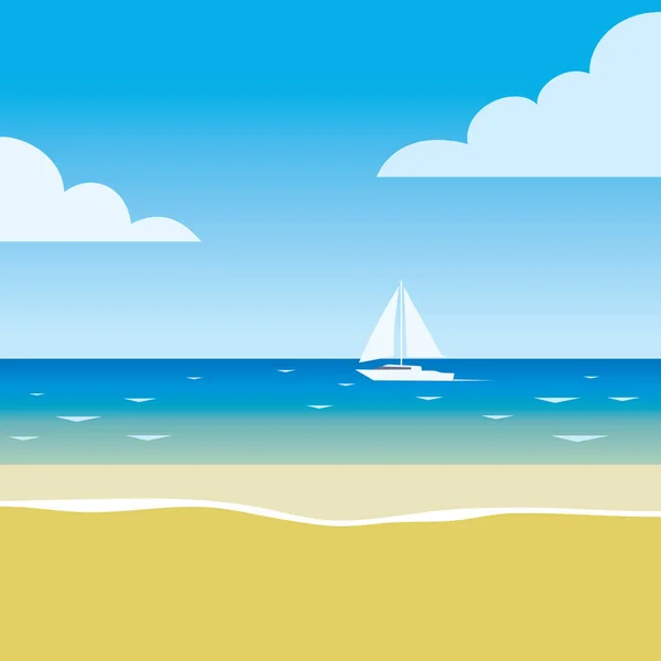Boat Sailing Sea Beach Landscape — Stock Vector
