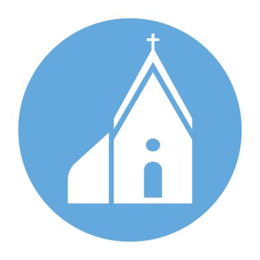 Mavi dairedeki beyaz kilise simgesi