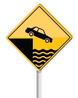 riverbank traffic sign, yellow color