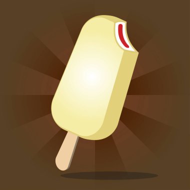 Vanilyalı ve çilekli çubuklu beyaz çikolatalı dondurma.