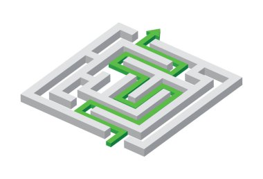 Çözülmüş labirent, yeşil ok, 3D gibi