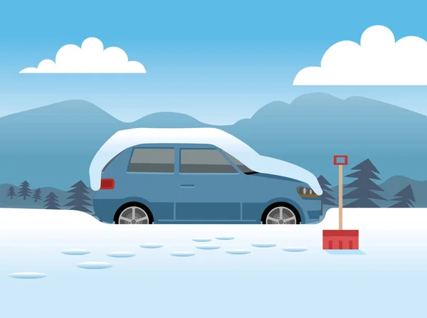 Voiture Bleue Dans Neige Illustration Vectorielle — Image vectorielle