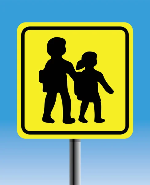 Children Road Yellow Road Sign — Stock Vector