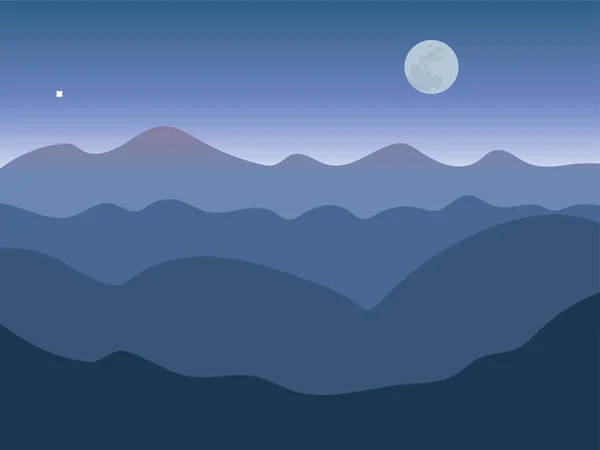 Montagnes Paysage Crépuscule Avec Pleine Lune Sur Ciel Bleu — Image vectorielle