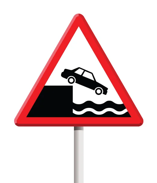 Triangle Warning Traffic Sign Car Falls Cliff — Stock Vector