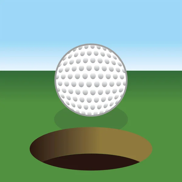 Pelota Golf Punto Entrar Agujero Hierba Roja Cielo Azul — Archivo Imágenes Vectoriales