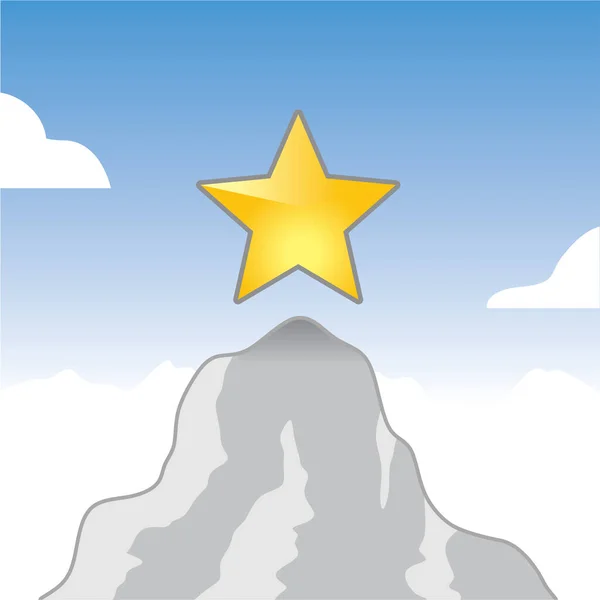 Estrella Dorada Cima Montaña — Vector de stock