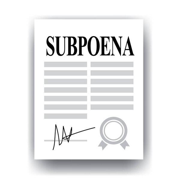 Судебная повестка официальный юридический документ изолирован на белом фоне 