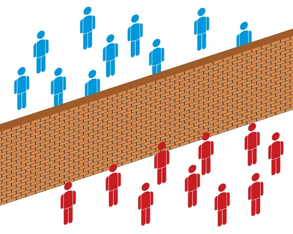 隔离人的墙 红色和蓝色人群 — 图库矢量图片