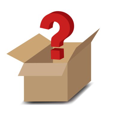 Soru işareti ile karton kutu