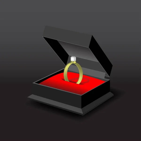Boîte Bijoux Noire Avec Bague Bague Mariage — Image vectorielle