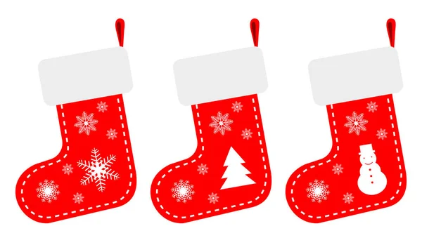 Calcetines Navidad Color Rojo Aislados Sobre Fondo Blanco — Vector de stock