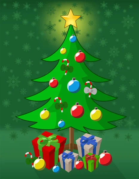 Árbol Navidad Con Regalos Fondo Copo Nieve — Archivo Imágenes Vectoriales