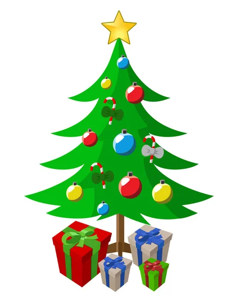 有礼物和白色背景的圣诞树 — 图库矢量图片