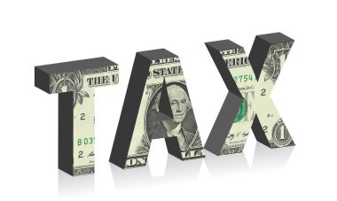 Kelime vergisi banknot dokusu, vergi konsepti, 3D izometrik harfler