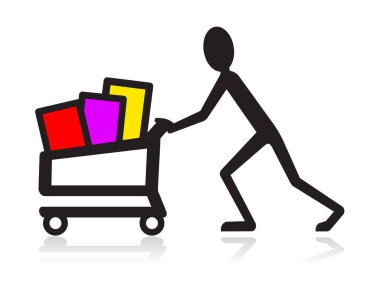 Adam alışveriş arabası, alışveriş konsepti