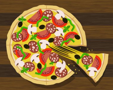 Dilimlenmiş pizza ikonu, renkli çizimler