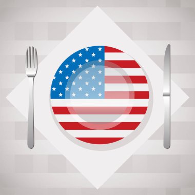 Amerikan mutfağı konsepti, bayrak desenli tabak.