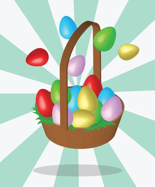 Egg Basket Easter Eggs — Stock Vector