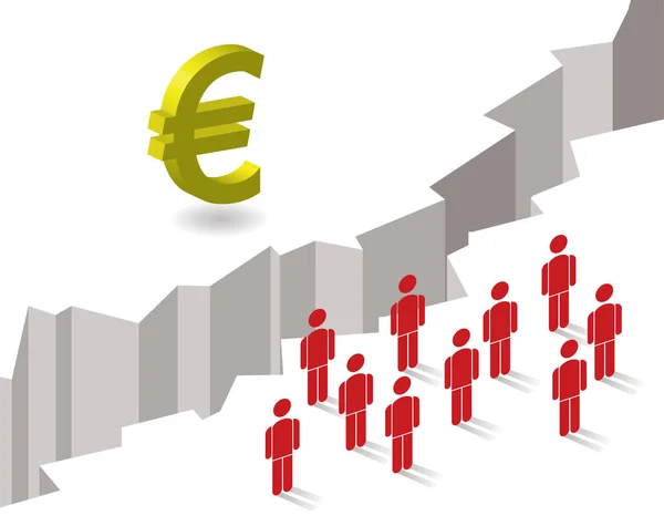 Groep Mensen Euro Symbool Gedeeld Door Kloof Kloof Grond — Stockvector