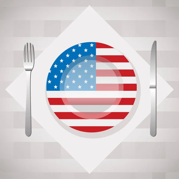 Amerikanische Küche Konzept Teller Mit Uns Flagge Textur — Stockvektor
