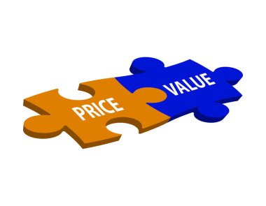 Fiyat değeri kavramı, yapboz parçaları turuncu ve mavi renk