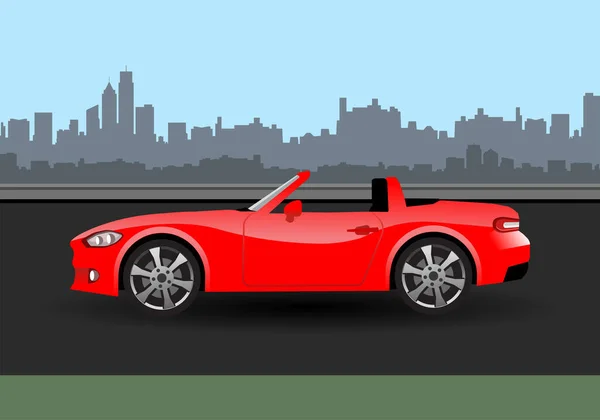 Red Sports Car Street City Landscape — Stock Vector