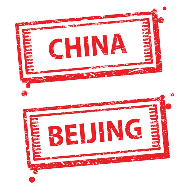 Rode Rubberen Stempel Met Tekst China Beijing — Stockvector