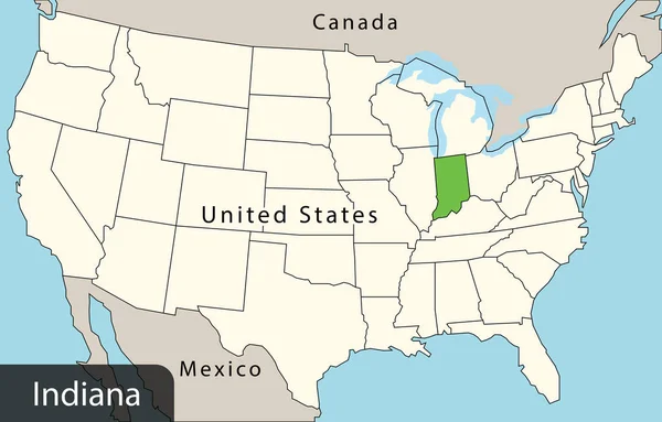 Barevná Mapa Usa Indiana — Stockový vektor