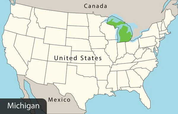 Mappa Degli Stati Uniti Colorata Michigan — Vettoriale Stock