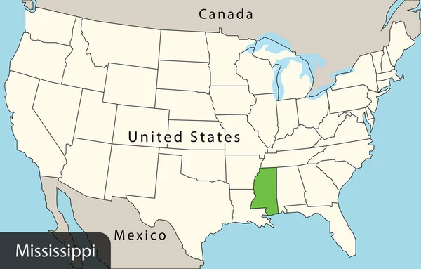 Barevná Mapa Usa Mississippi — Stockový vektor