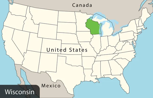 Mappa Degli Stati Uniti Colorata Wisconsin — Vettoriale Stock