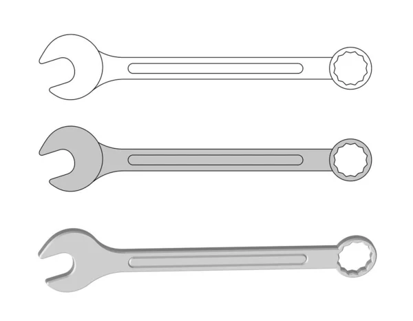 Schraubenschlüssel Oder Spannschlüssel Linear Und — Stockvektor