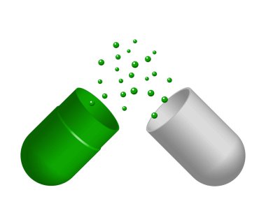 hap kapsülü parçacıkları pankartı, vektör illüstrasyonu