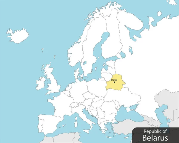 Hlavní Město Běloruska Mapa Evropy Vektorová Ilustrace — Stockový vektor