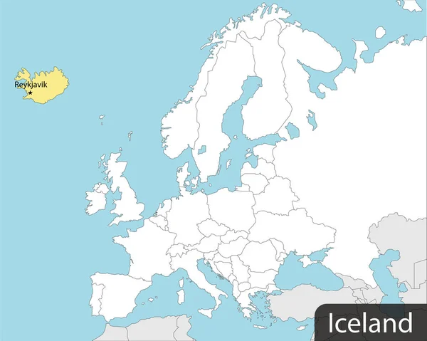 Ισλανδία Πρωτεύουσα Χάρτης Της Ευρώπης Διανυσματική Απεικόνιση — Διανυσματικό Αρχείο